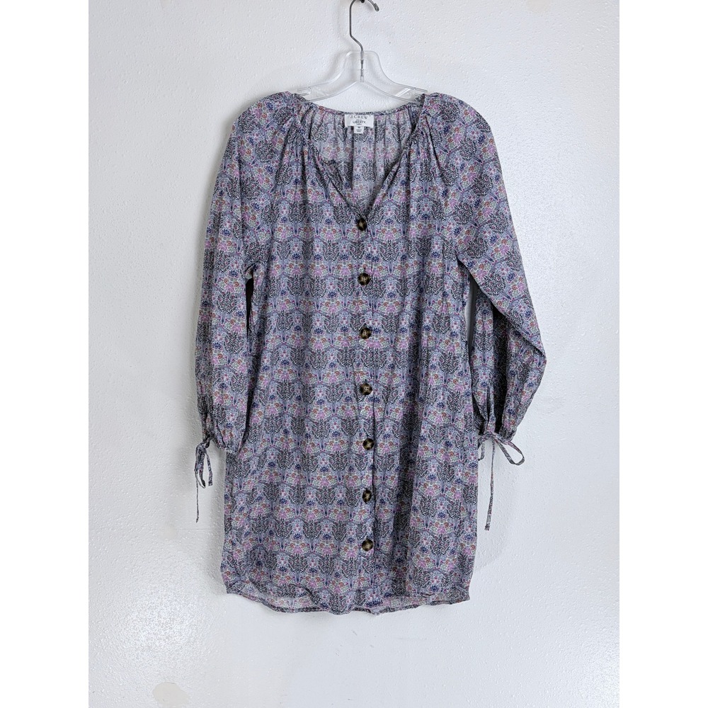 J.Crew Liberty Fabric Mini Dress Purple Floral Button Front Tie Cuff M